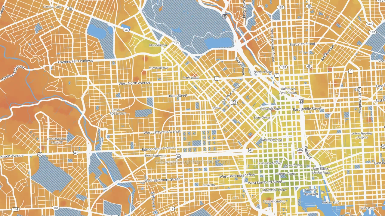 Transit Grade map of Sandtown-Winchester, Baltimore, MD