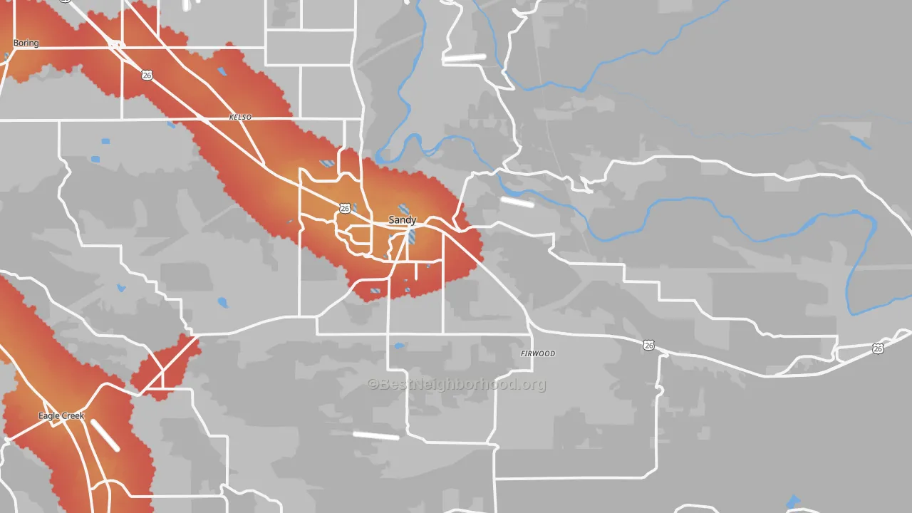 Transit Grade map of Sandy, OR