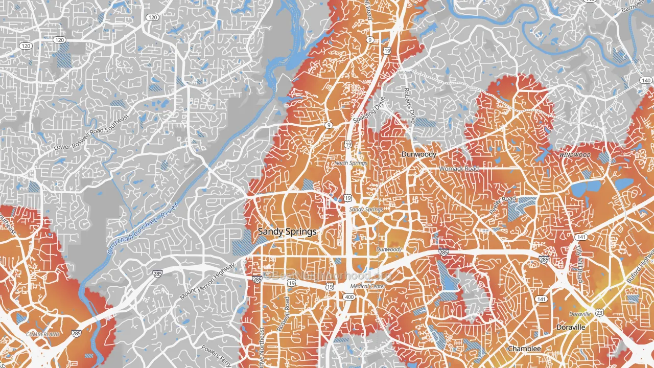 Transit Grade map of Sandy Springs, GA