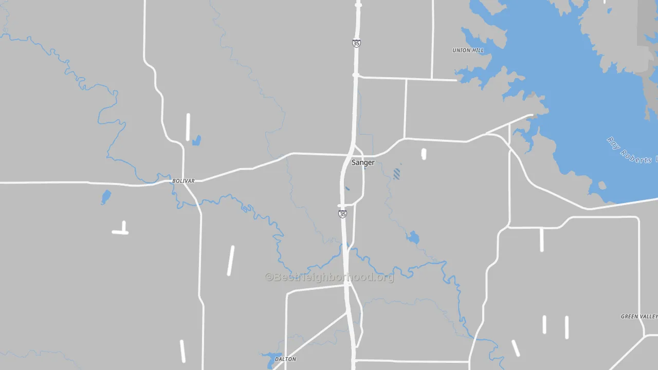 Transit Grade map of Sanger, TX