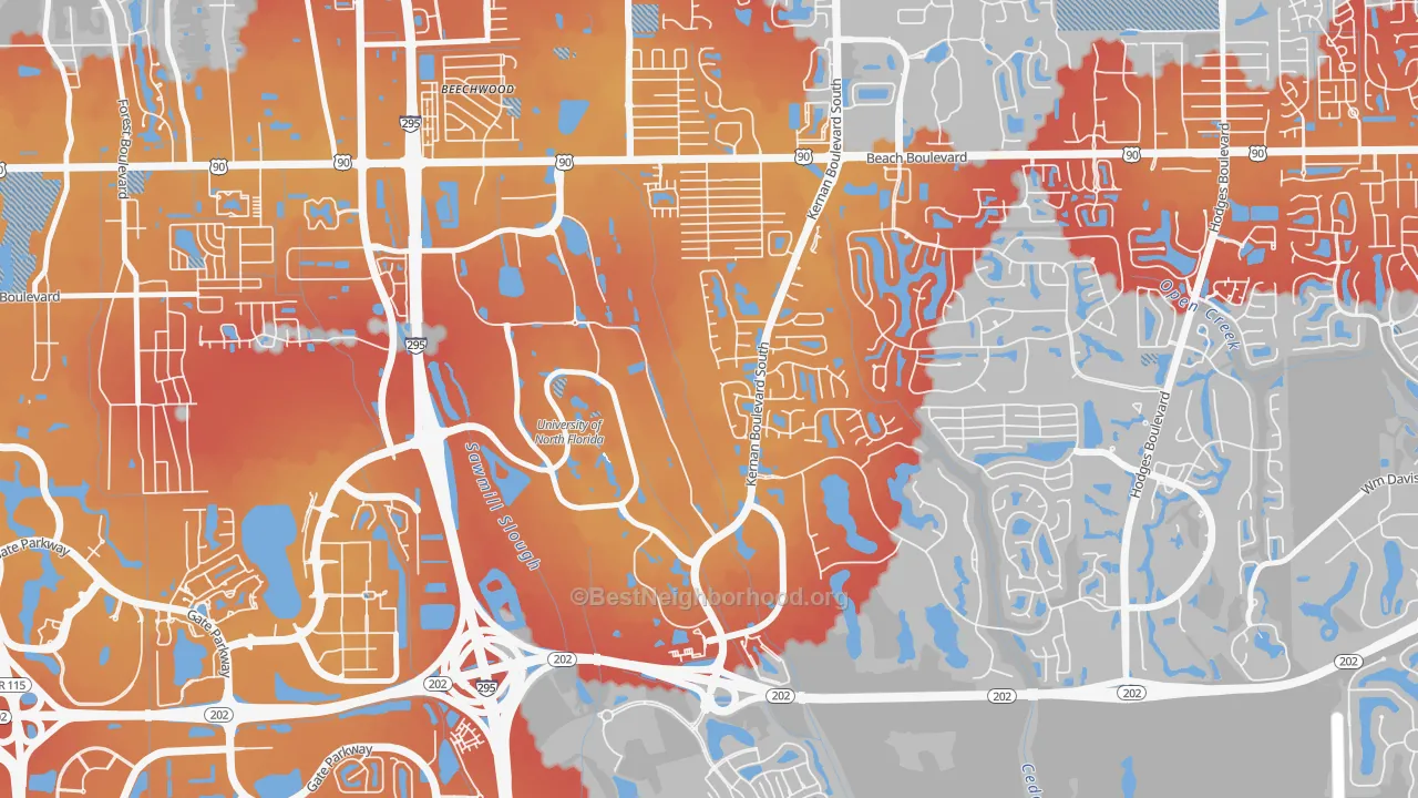 Transit Grade map of Sans Pareil, Jacksonville, FL