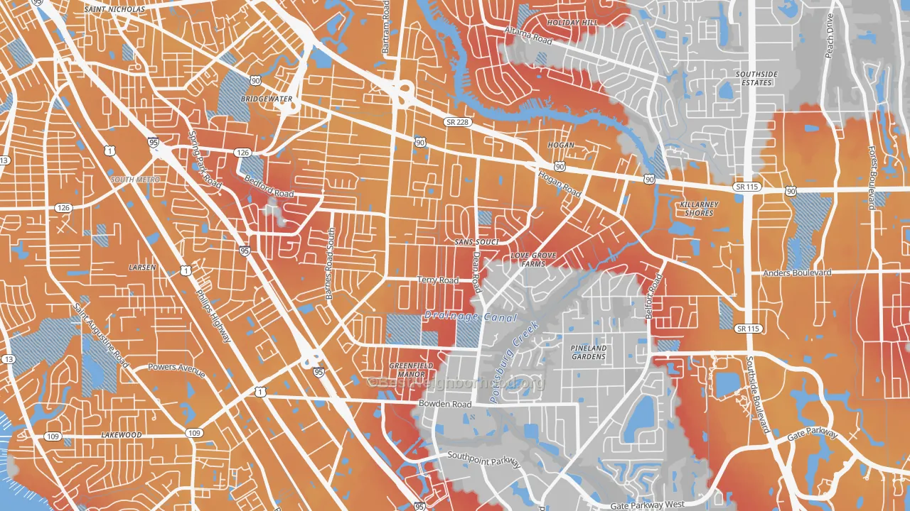 Transit Grade map of Sans Souci, Jacksonville, FL