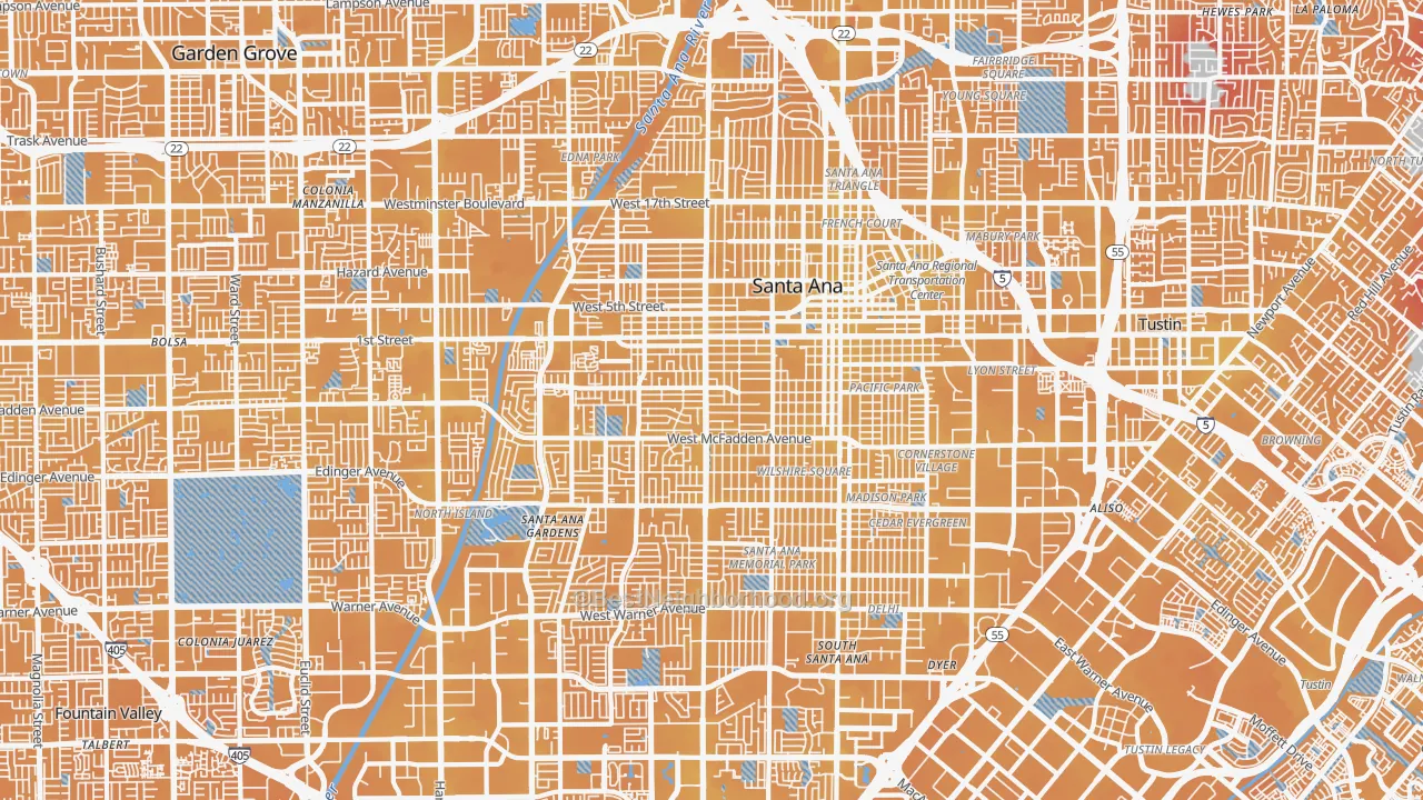 Transit Grade map of Santa Ana, CA