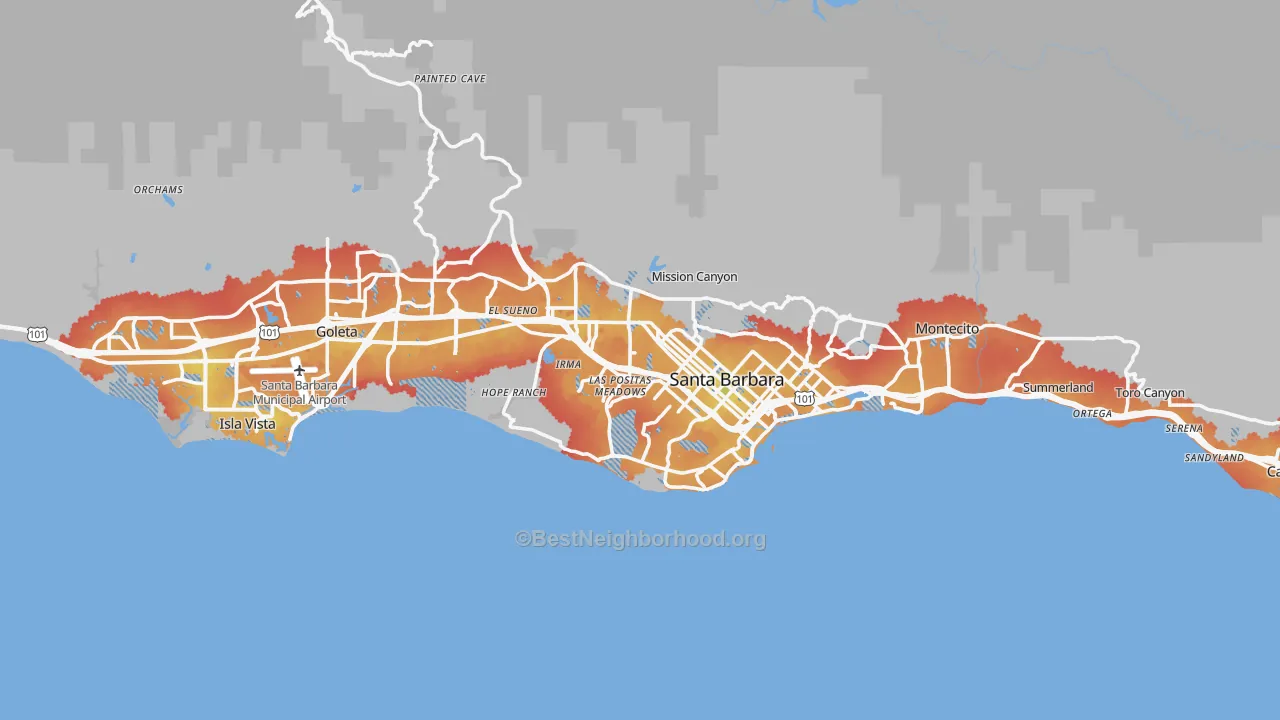 Transit Grade map of Santa Barbara, CA