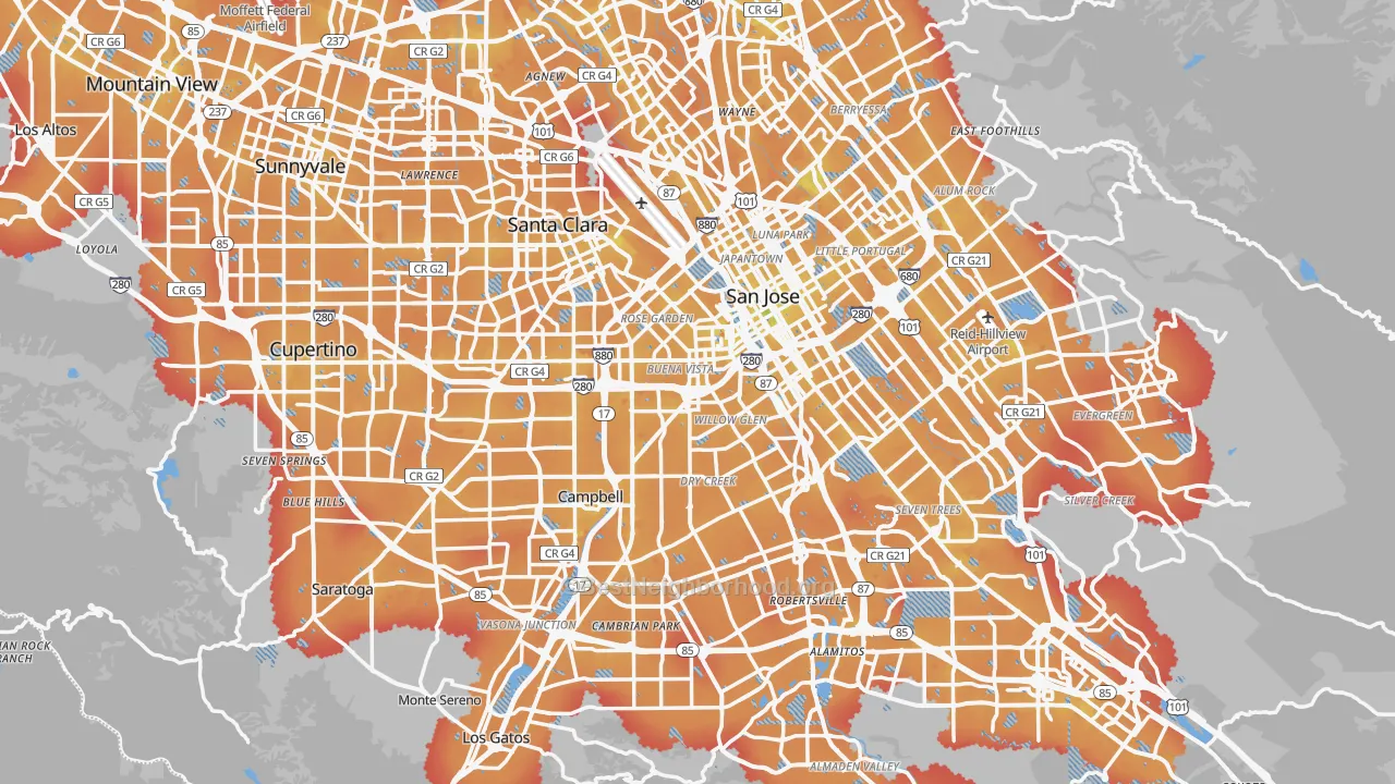 Transit Grade map of Santa Clara County, CA