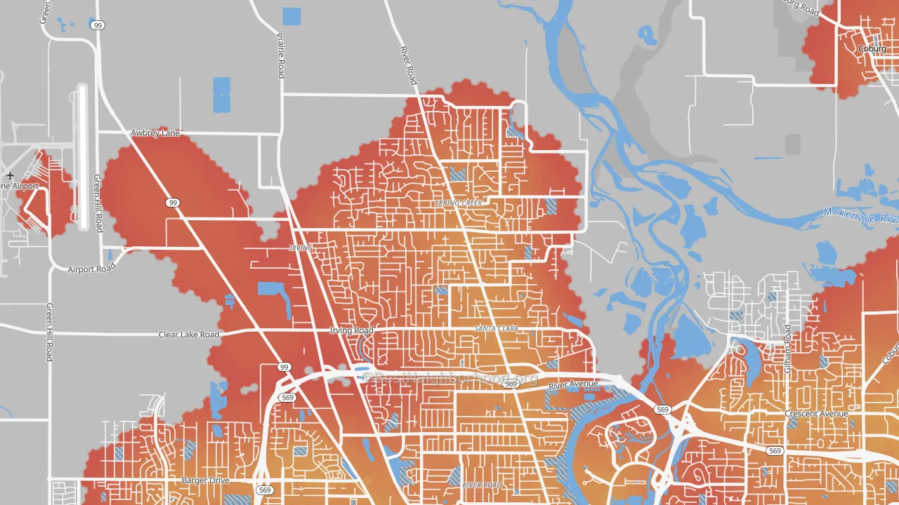 Transit Grade map of Santa Clara, Eugene, OR