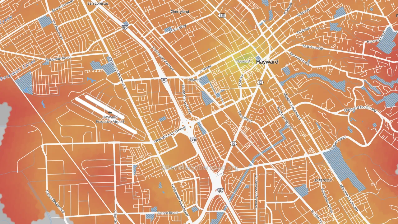 Transit Grade map of Santa Clara Street, Hayward, CA