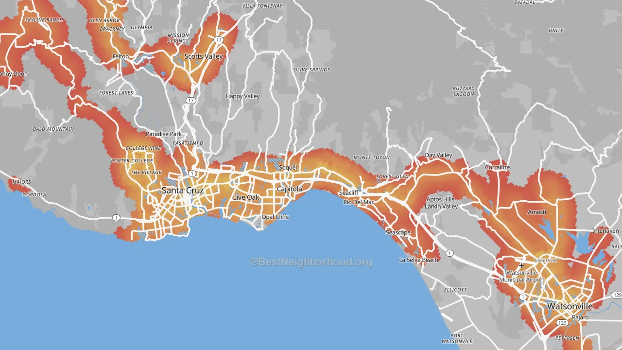 Transit Grade map of Santa Cruz County, CA