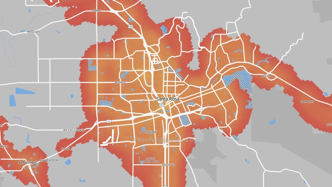 Transit Grade map of Santa Rosa, CA