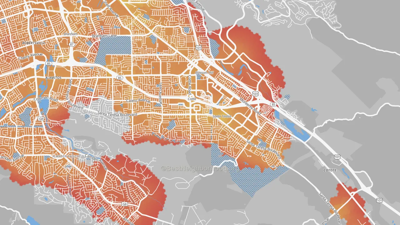 Transit Grade map of Santa Teresa, San Jose, CA