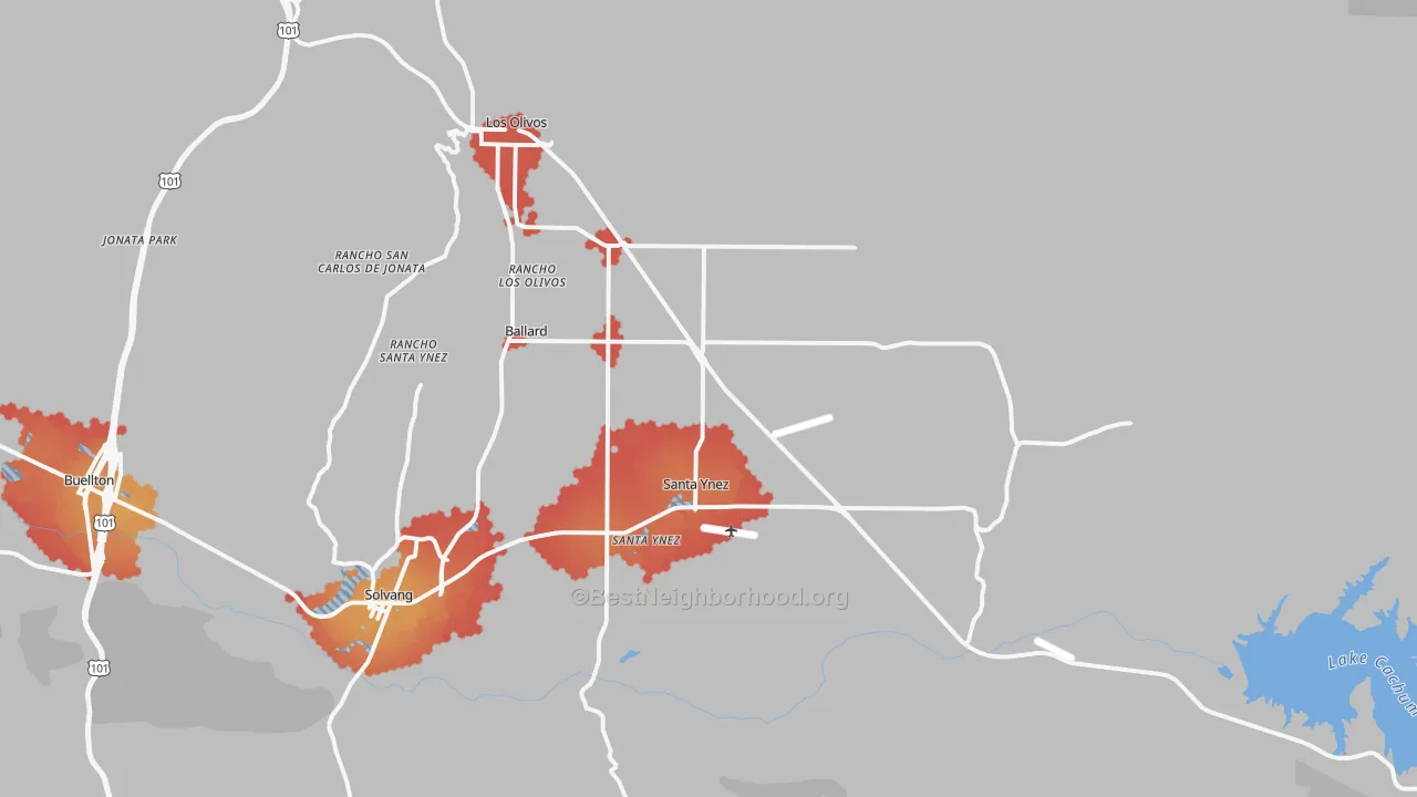 Transit Grade map of Santa Ynez, CA