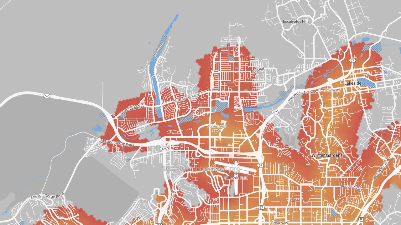 Transit Grade map of Santee, CA