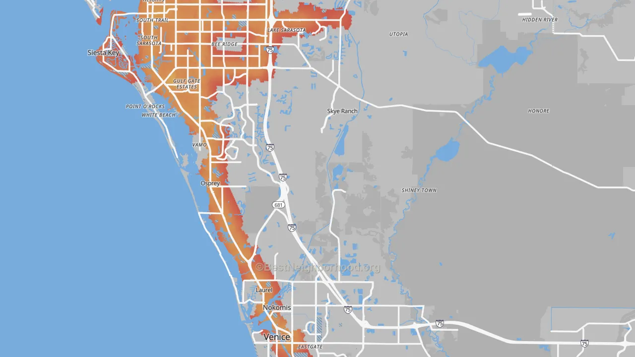 Transit Grade map of Sarasota County, FL