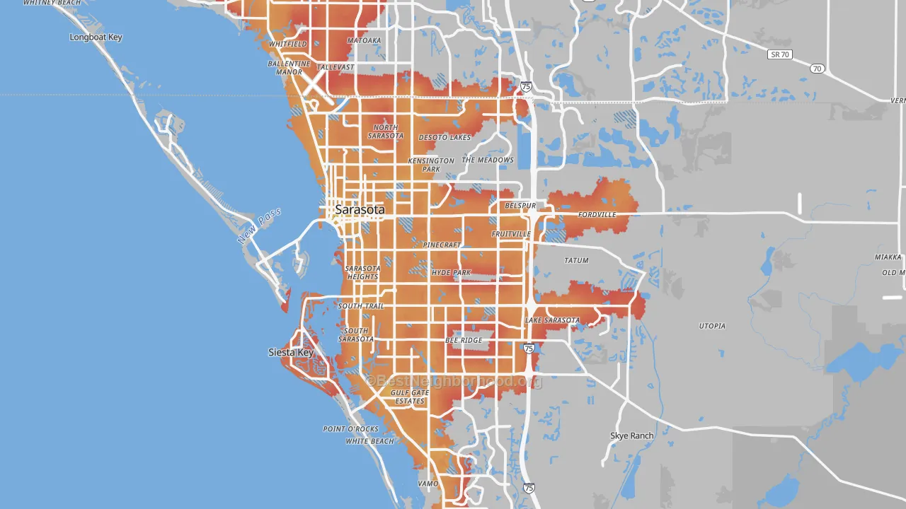 Transit Grade map of Sarasota, FL