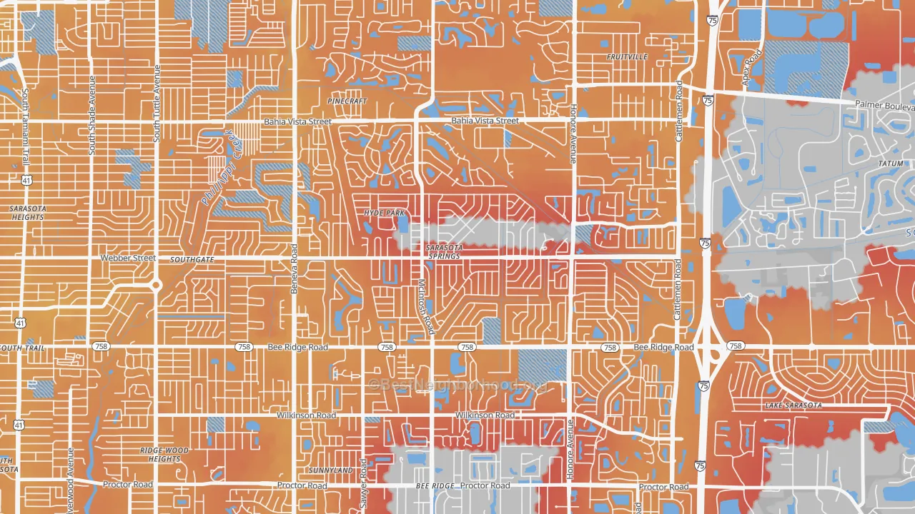 Transit Grade map of Sarasota Springs, FL