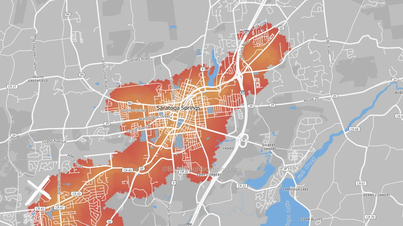 Transit Grade map of Saratoga Springs, NY