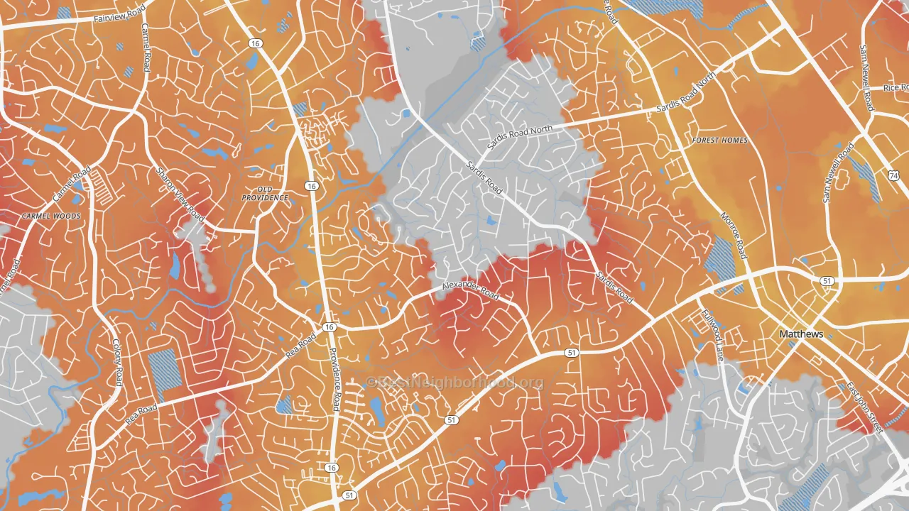 Transit Grade map of Sardis Forest, Charlotte, NC