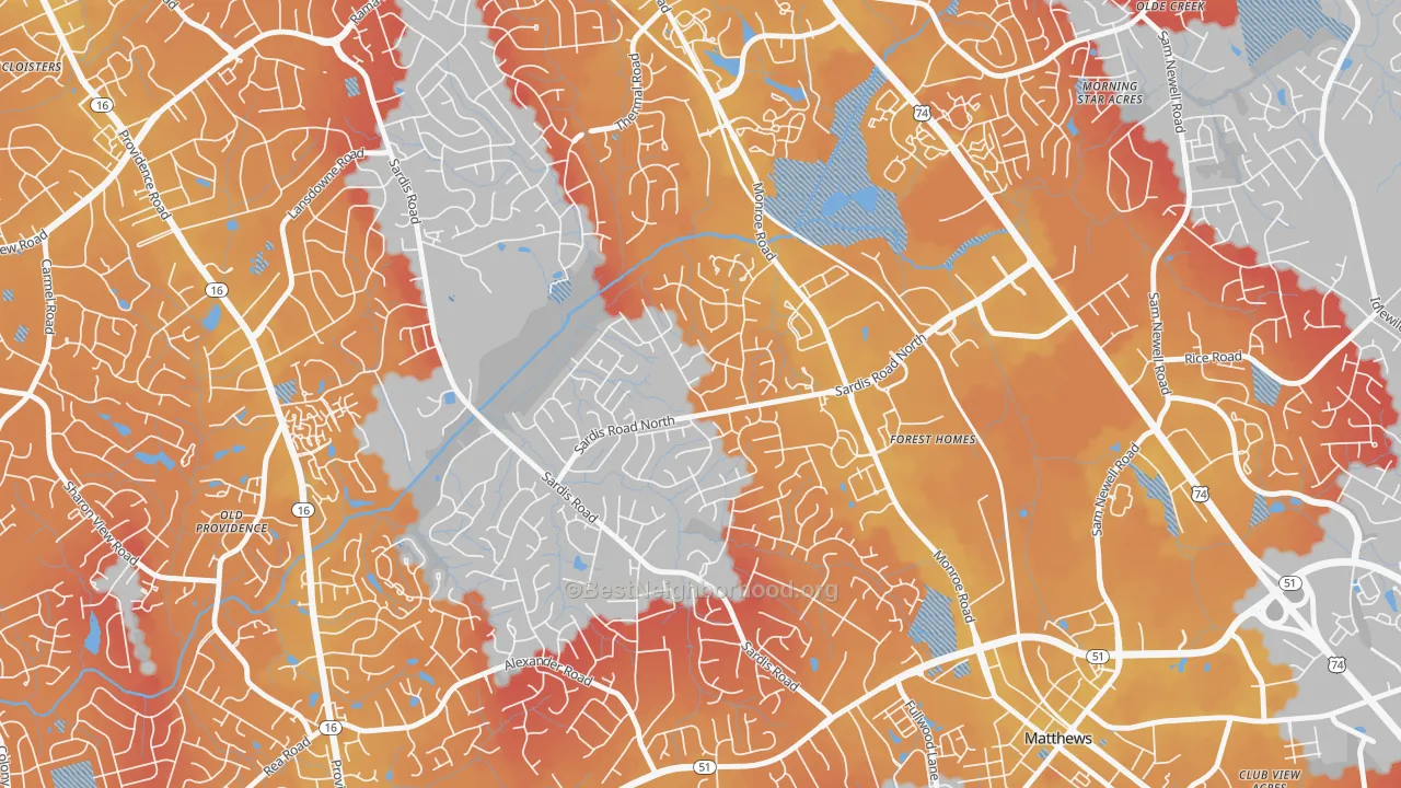 Transit Grade map of Sardis Woods, Charlotte, NC