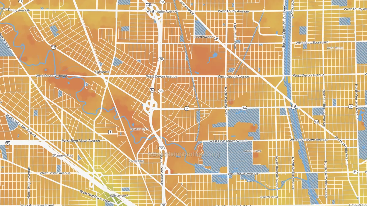 Transit Grade map of Sauganash, Chicago, IL