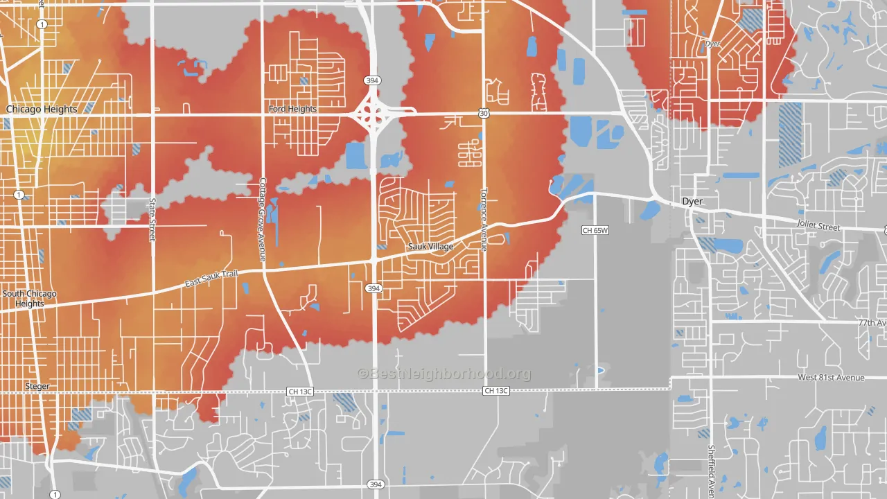 Transit Grade map of Sauk Village, IL
