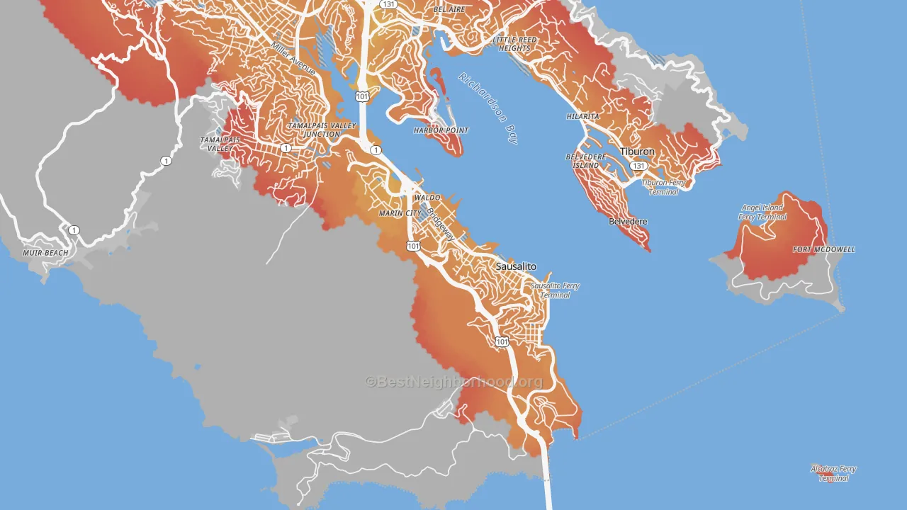 Transit Grade map of Sausalito, CA