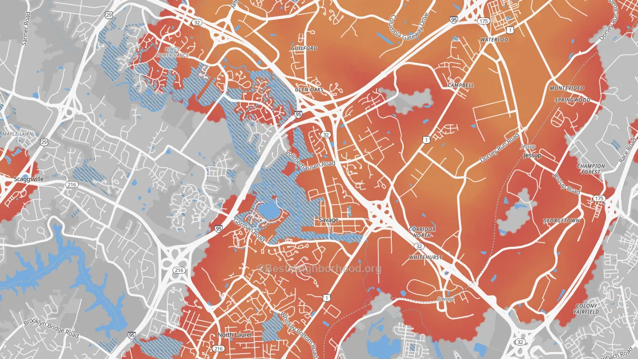 Transit Grade map of Savage-Guilford, Laurel, MD