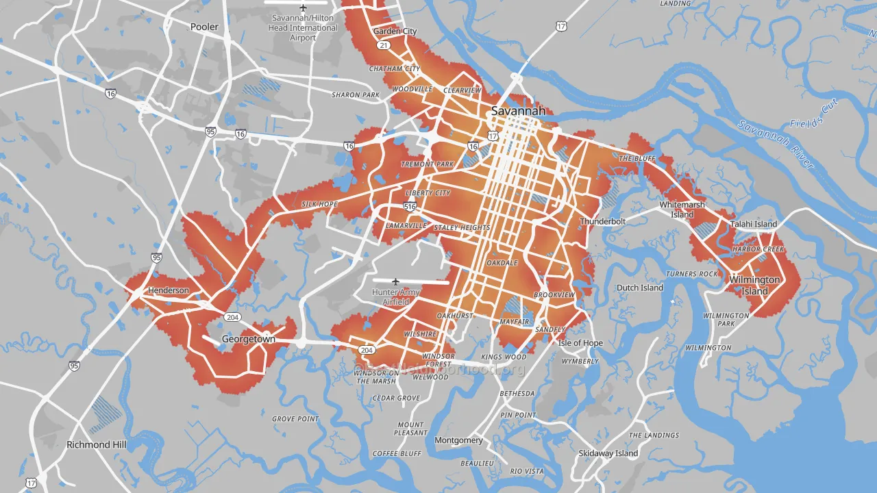 Transit Grade map of Savannah, GA