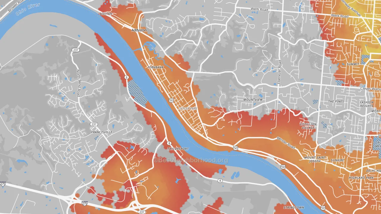 Transit Grade map of Sayler Park, Cincinnati, OH