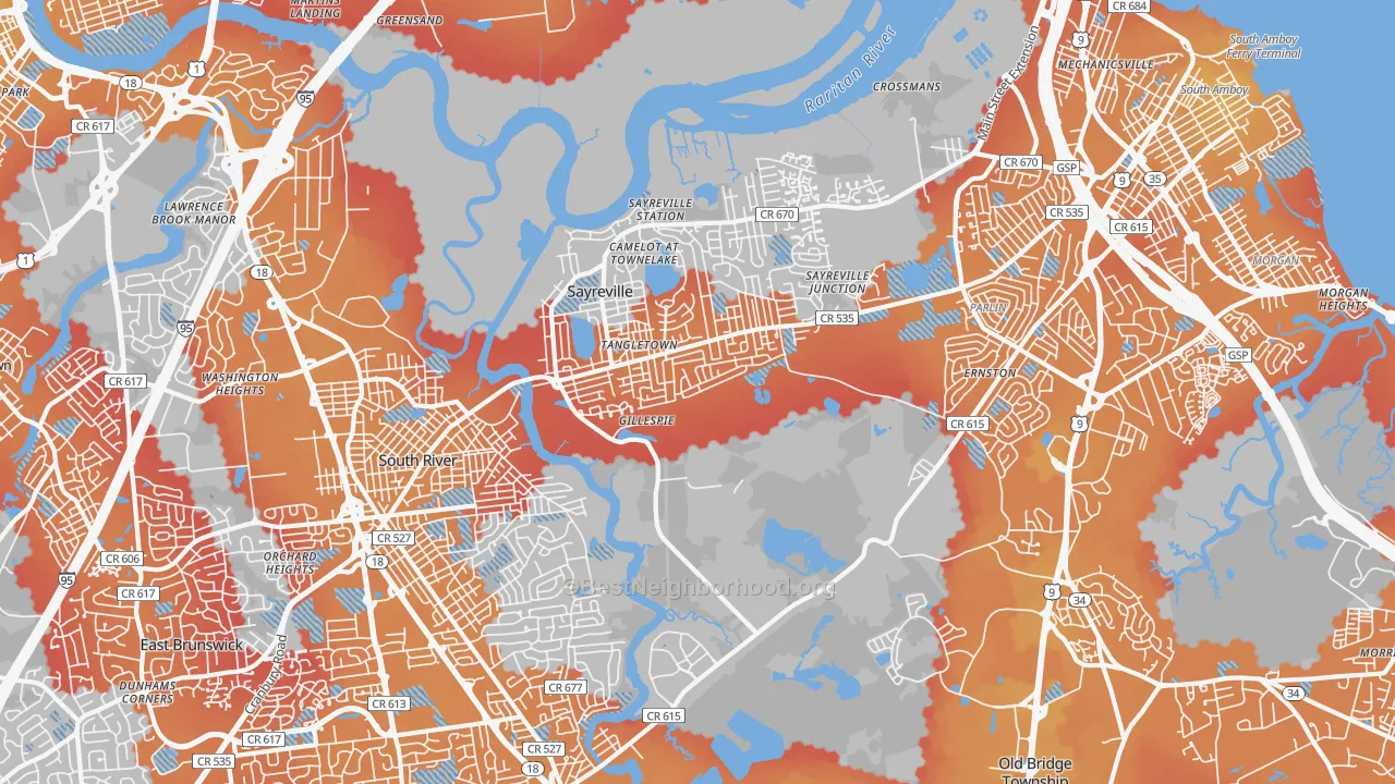 Transit Grade map of Sayreville, NJ
