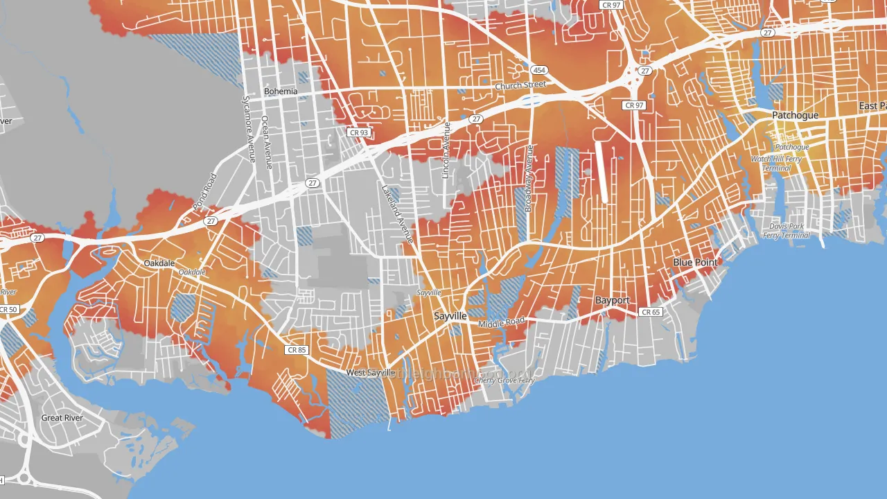 Transit Grade map of Sayville, NY