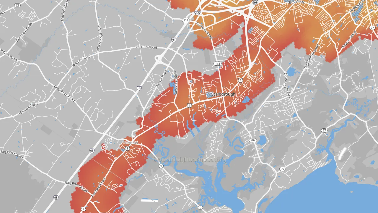 Transit Grade map of Scarborough, ME