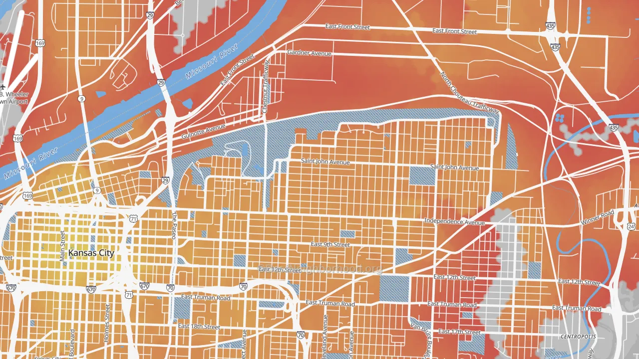 Transit Grade map of Scarritt Renaissance, Kansas City, MO
