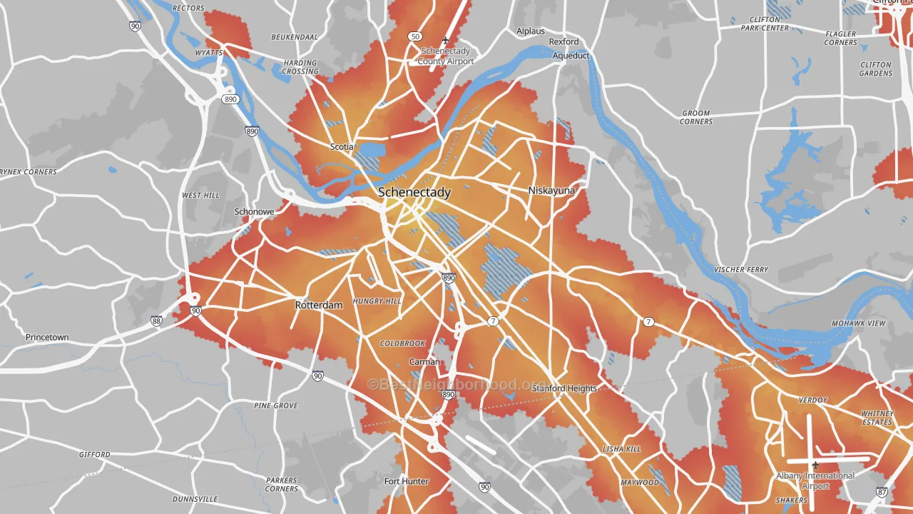 Transit Grade map of Schenectady, NY