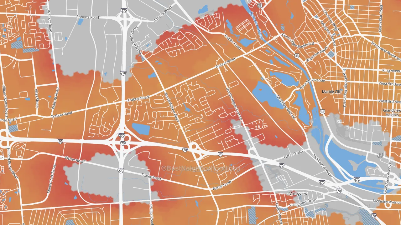 Transit Grade map of Scioto Woods, Columbus, OH