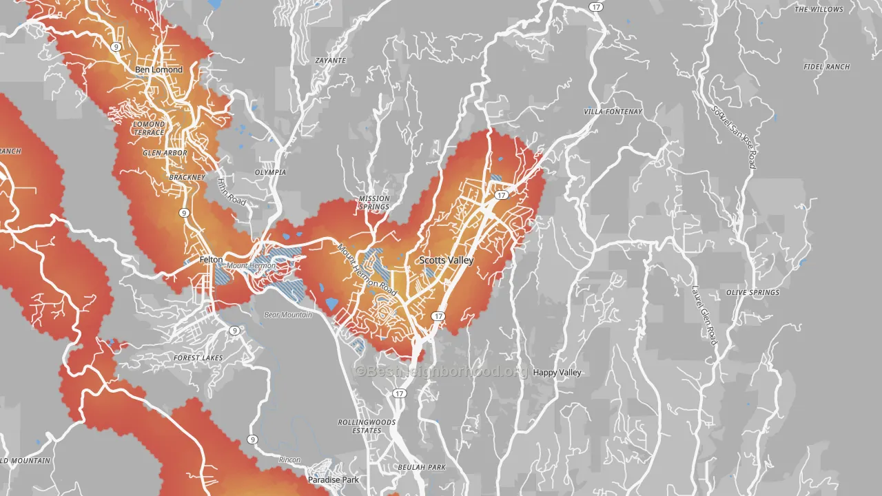 Transit Grade map of Scotts Valley, CA