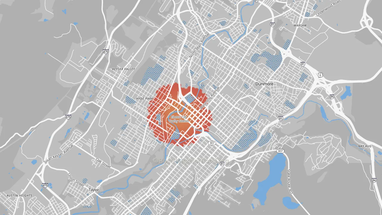 Transit Grade map of Scranton, PA