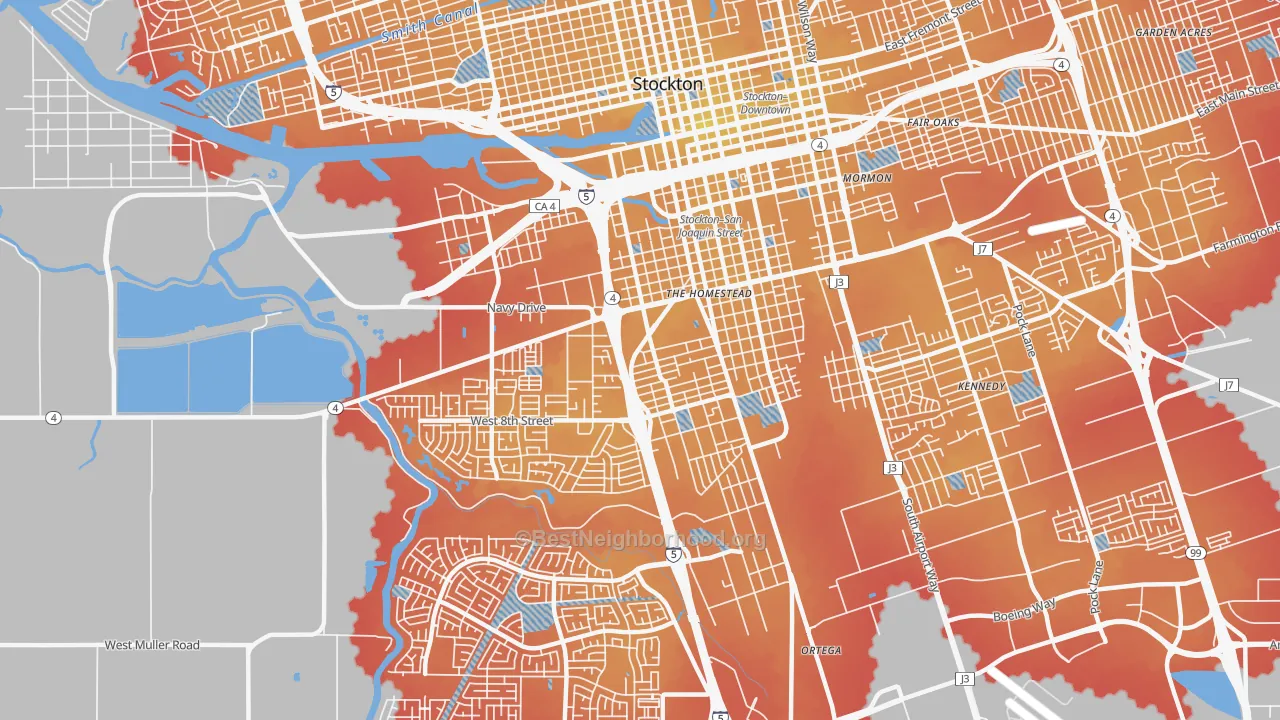 Transit Grade map of Seaport, Stockton, CA