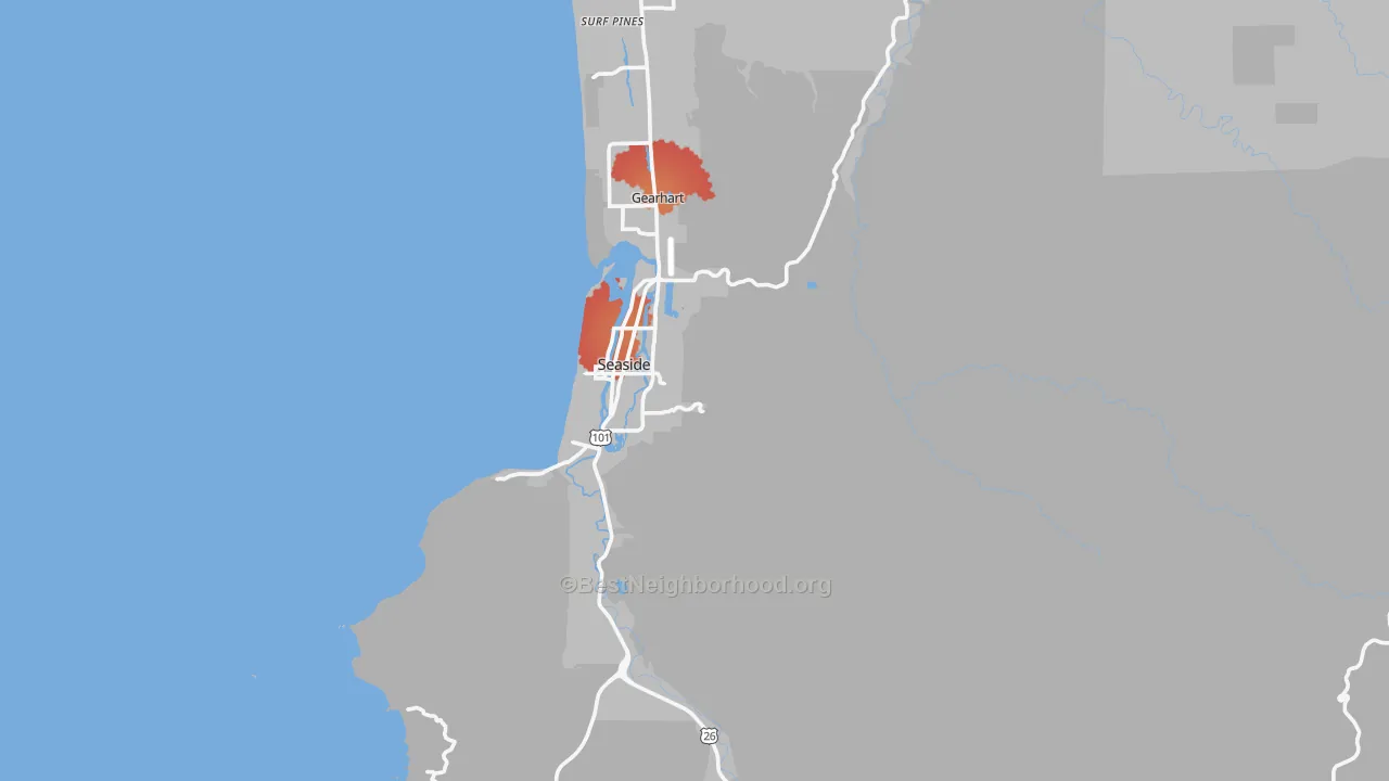 Transit Grade map of Seaside, OR