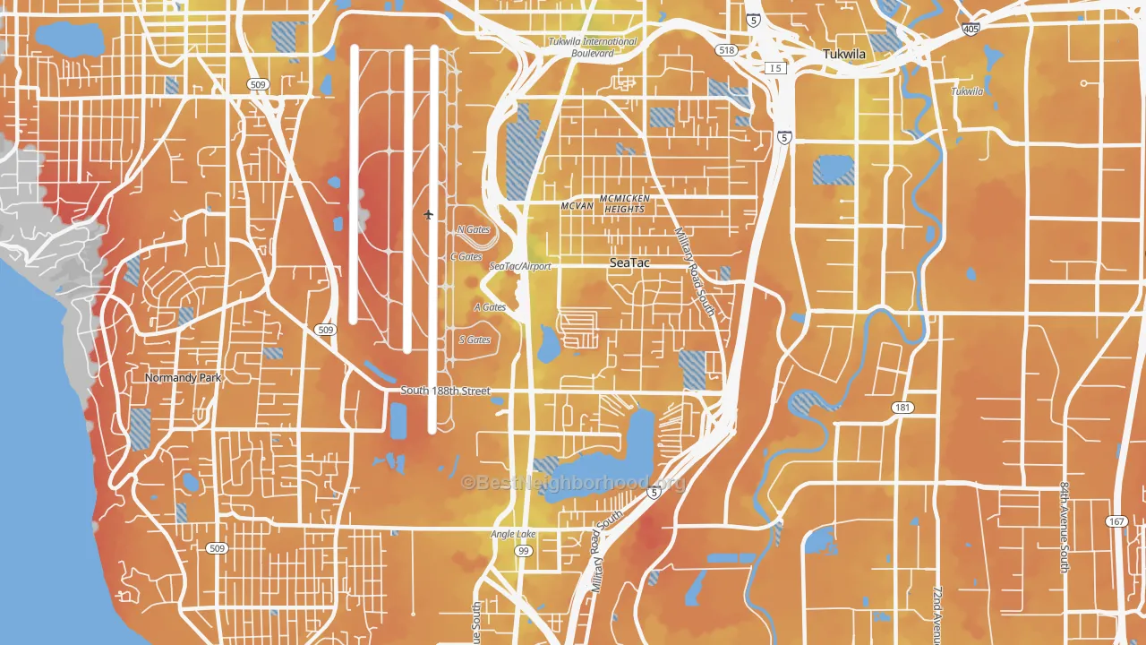 Transit Grade map of SeaTac, WA