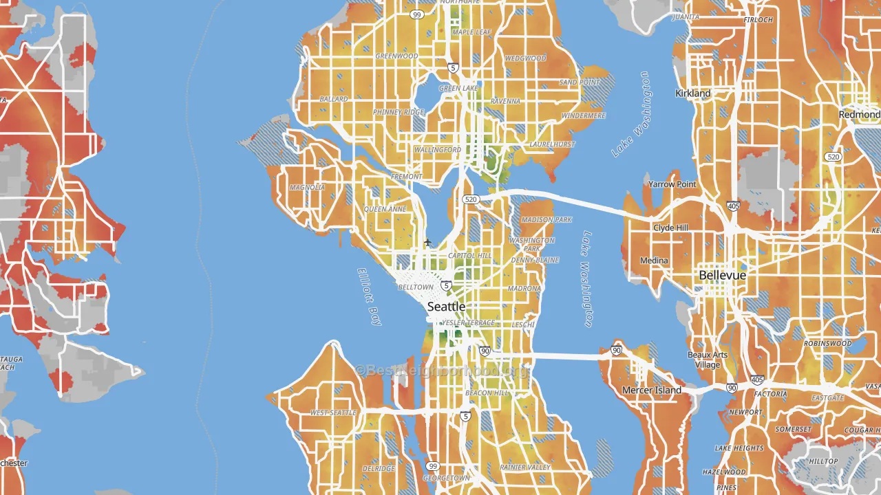 Transit Grade map of Seattle, WA