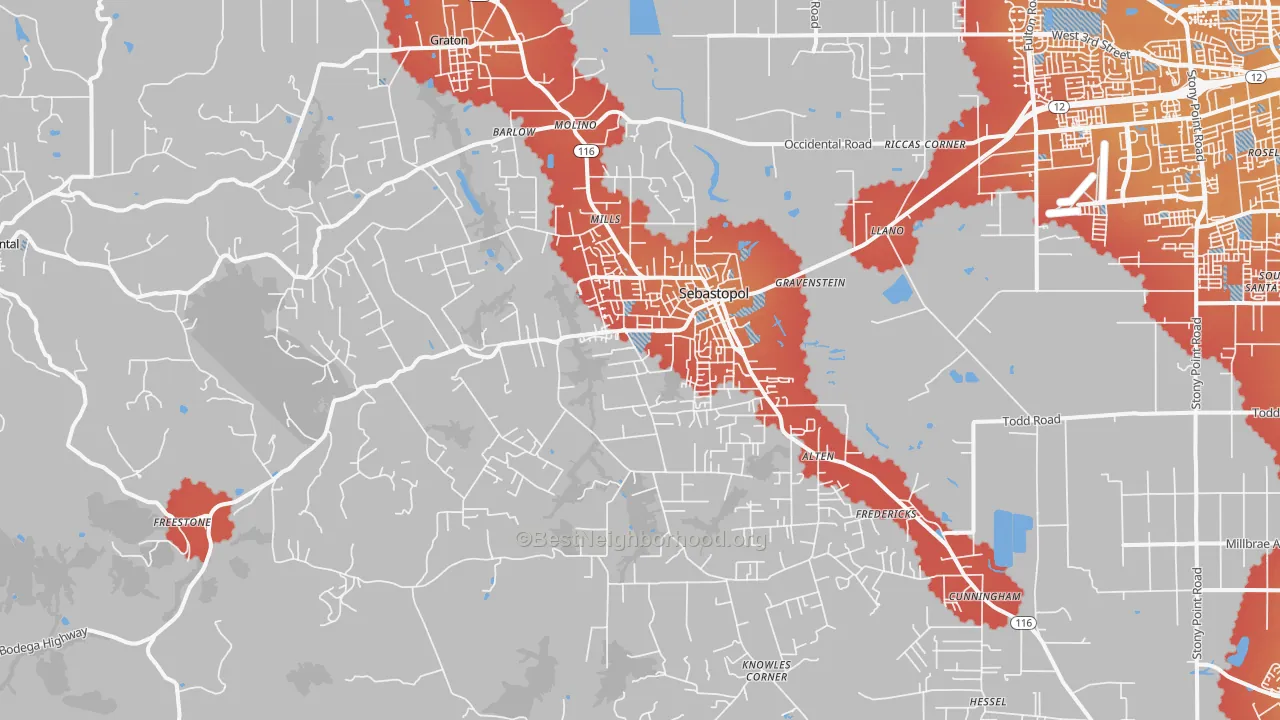 Transit Grade map of Sebastopol, CA