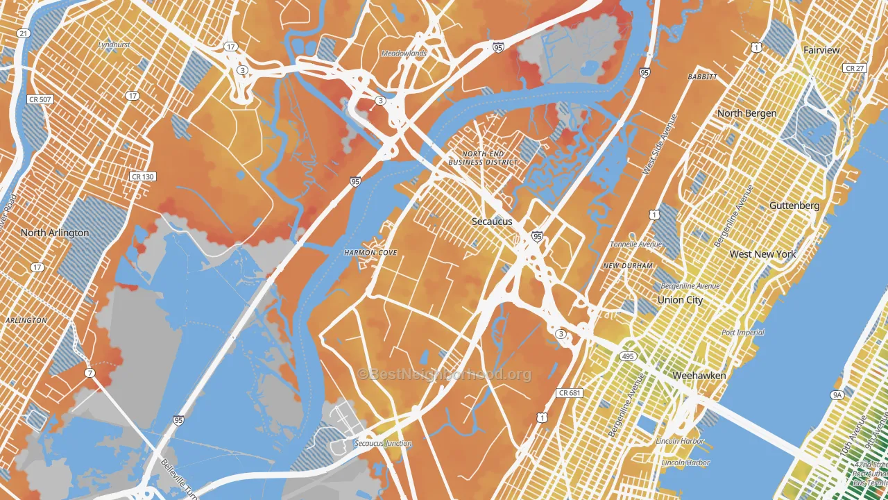 Transit Grade map of Secaucus, NJ