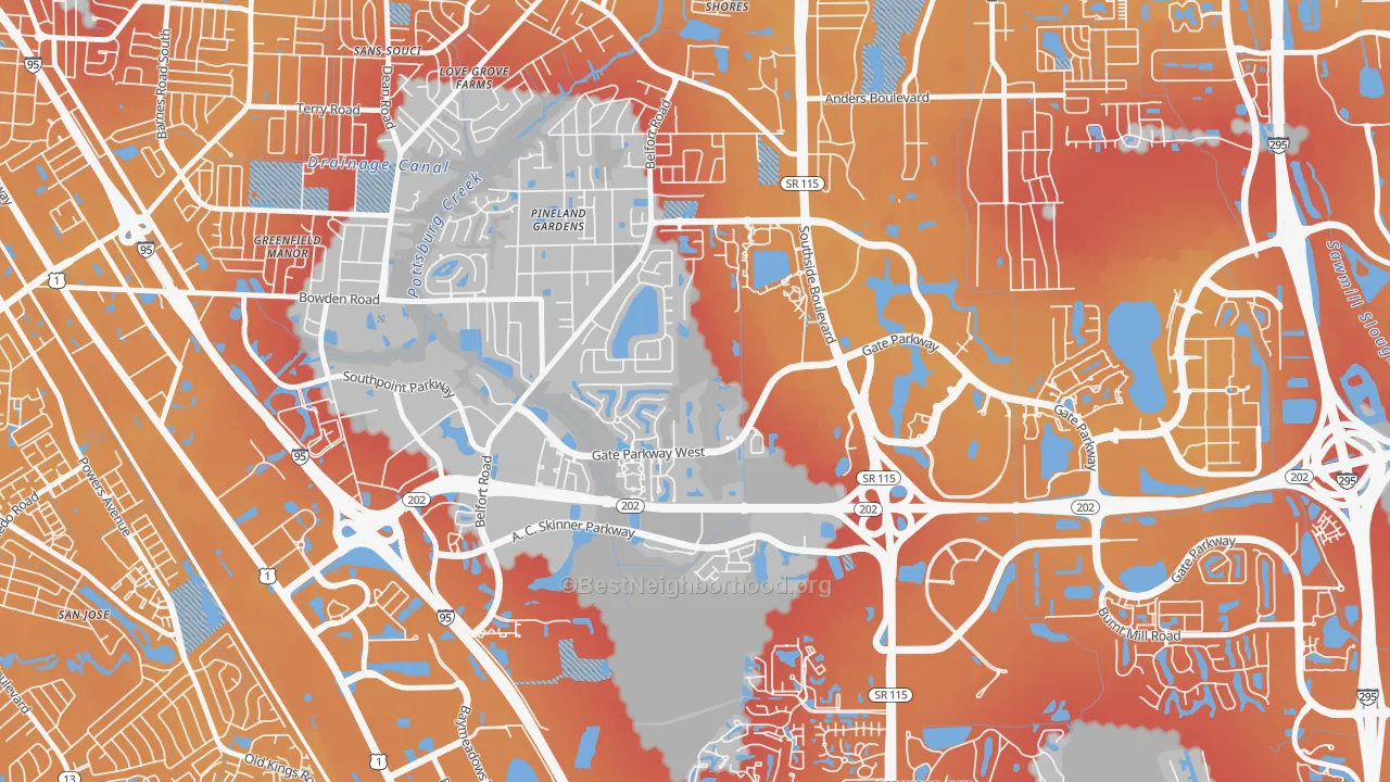 Transit Grade map of Secret Cove, Jacksonville, FL