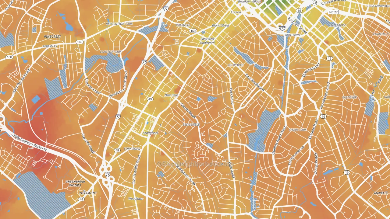 Transit Grade map of Sedgefield, Charlotte, NC
