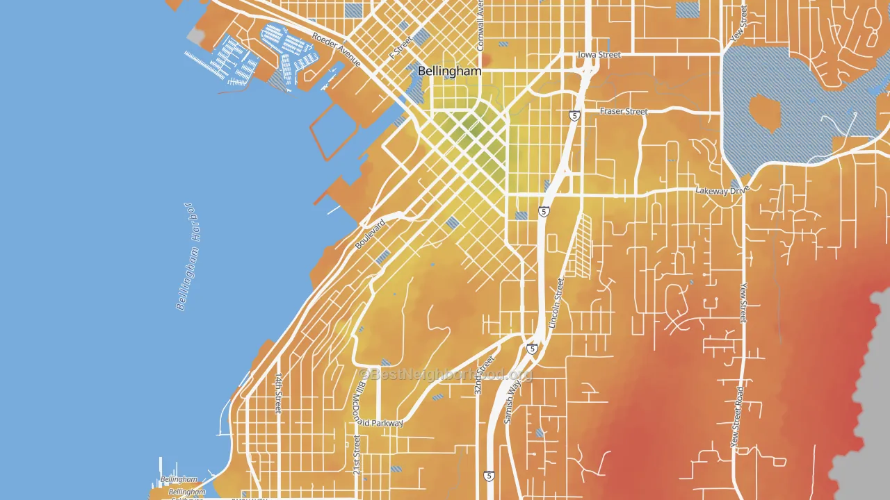 Transit Grade map of Sehome, Bellingham, WA