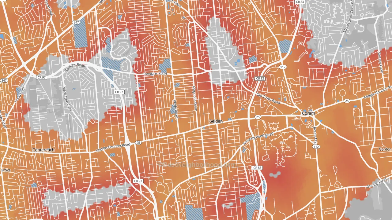 Transit Grade map of Selden, NY