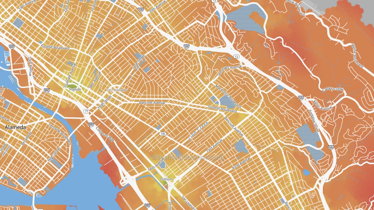 Transit Grade map of Seminary, Oakland, CA