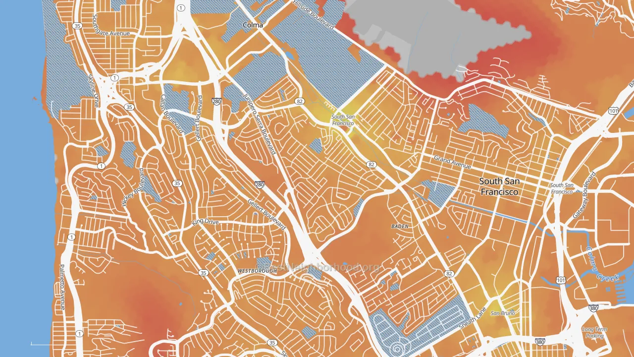 Transit Grade map of Serra Highlands, South San Francisco, CA