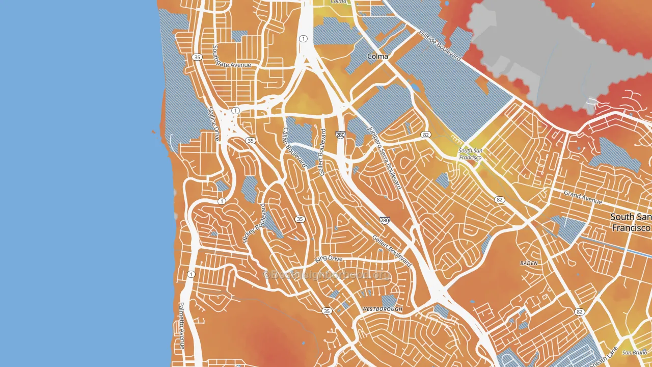 Transit Grade map of Serramonte, Daly City, CA
