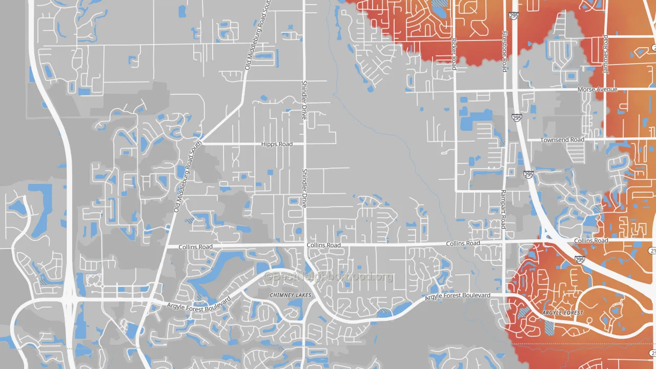 Transit Grade map of Settlers Landing, Jacksonville, FL